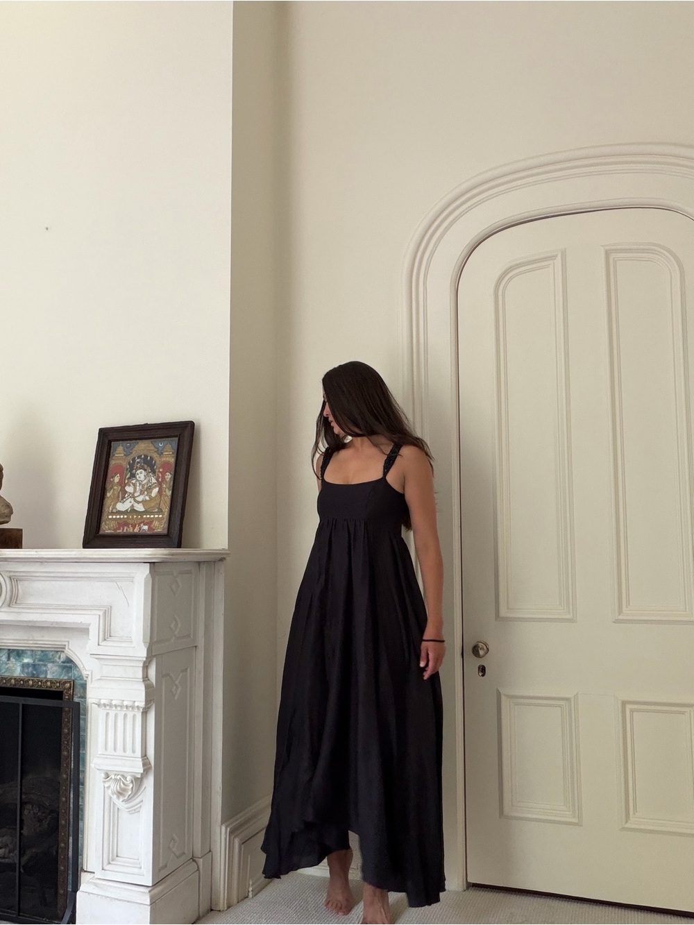 Azeeza Rachel raw silk dress w beaded straps